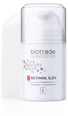 Retinol 0,3% Nachtcreme-Maske, Anti-Aging-Pflege für alle Hauttypen, 50 ml | Regt die Kollagensynthese an und hydratisiert intensiv, Anti-Aging-Nachtpflege für alle Hauttypen, Biotrade Retinol, 50 ml