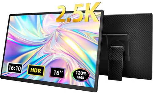 ROYY 16 Zoll Tragbarer Monitor, 2.5K QHD 120% SRGB IPS Bildschirm, 360° Abnehmbare Halterung USB Type-C 16:10, 350cd/m² Helligkeit