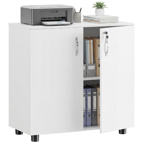 Vinsetto Schließbarer Büroschrank, 2 Türen, 80x40x80 cm, Weiß | Aufbewahrungsschrank, Schlüsselsicherheit, 2-Ebenen-Regale, Mehrzweck-Sideboard, Home Office, Studium