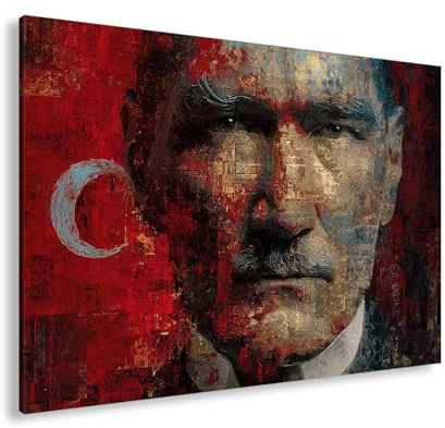 deyoli Leinwandbild Porträt Atatürks im Stil einer strukturierten Collage Format: 120x80cm XXL Kunstdruck Bild auf Keilrahmen/Wandbild/Wohnzimmer Dekoration