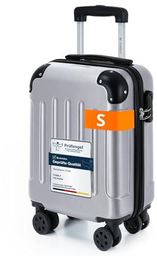 YONSLY Gepäck Suitcase Reisekoffer, Trolley Rollkoffer Handgepäck, Hartschalenreisekoffer mit 360° Lenkrollen, Zahlenschloss, Mehrstufiger Teleskopgriff (S, Silber)