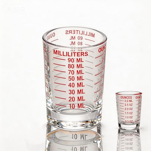 IERKLMMO 90ml / 3oz Glass Measuring Shot Cup with Dual Scale (ml & oz), Clear Espresso Measuring Glass with Heavy Base, Small Liquid Measure Cup for Coffee, Milk, Cocktails & Spirits