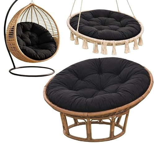 FLLOW Papasansessel Kissen Sitzkissen Hängesessel 130cm - Polster für Korbsessel Papasan Chair Lesesessel und Rattansessel für Outdoor und Indoor rund und groß, UV - beständig wasserdicht, Schwarz