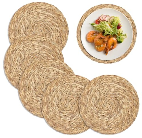 6 Stück 30cm Tischset Rund, Natürliche Platzset Rund aus Schilf, Boho-Tischsets Hitzebeständig und rutschfest für Restaurant Hotel Party Hochzeit