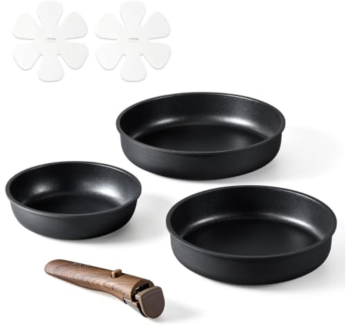 CAROTE Sartenes Antiadherentes 20/24/28 cm con Mango Extraíble, Negro Mate