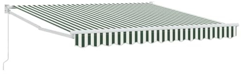 Favemtsl Tenda da sole retrattile 350 x 250 cm, tenda da sole a braccio articolato per terrazza e giardino, parasole manuale in poliestere e alluminio, design a righe verdi e bianche