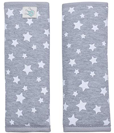 JYOKO KIDS Gurtpolster Universal für Babyschale, Buggy, Autositz (17 x 18, White Star)