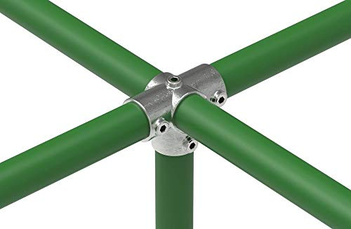 Fenau | Racor transversal de tres vías para tubo de soporte, racor en T, 5 vías, Ø 48,3 mm, de fundición maleable, galvanizado en caliente, incl. tornillos