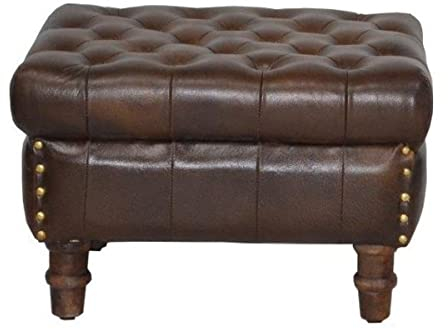 Casa Padrino Echtleder Hocker Dunkelbraun 50 x 40 x H. 35 cm - Luxus Chesterfield Leder Fußhocker