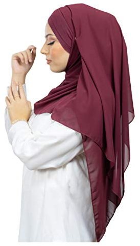 Lamis Hijab - Fertiger Hijab Schal Kopftuch zum Überziehen, gekreuzt, mit integriertem Bonnet-Untertuch, für muslimische Damen, islamischer Schal Gr. Einheitsgröße, Burgunderrot