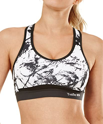 Yvette Damen Starker Halt Sport BH Gekreuzt Rücken Große Größen Ohne Bügel Bustier für Fitness Lauf Yoga, Splash Tinte, Schwarz, M(D-F) fit 80D 80E 80F