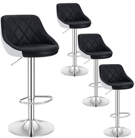 WOLTU Barhocker 4er Set, Hocker mit Lehne, höhenverstellbar drehbar, gepolsterter Kunstledersitz, rutschfestes Metallfuß, für Küche Hausbar, Schwarz, BH30sz-4