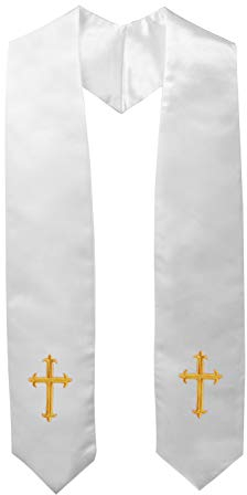 IvyRobes Erwachsene Klerus Chor Gestohlen mit Stickerei Kreuz Traditionell 152cm Unisex Kirche Priester Kostüm Weiß