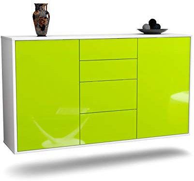 Dekati Sideboard Corona hängend (136x77x35cm) Korpus Weiss matt - Front Hochglanz Grün - Push to Open - Leichtlaufschienen