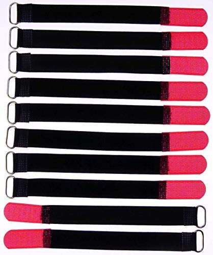 10x 20 cm x 20 mm wiederverschließbare Klett-Kabelbinder ROT mit Metall-Öse - Kabel-Klettband 200 mm wiederverwendbar