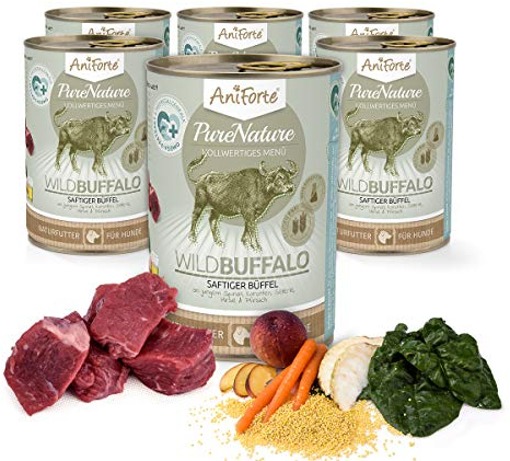 AniForte Hundefutter Nass WildBuffalo 6 x 400g – Nassfutter für Hunde, Frisch vom Büffel, hoher Fleischanteil, Gemüse & Früchte, Natürliches Hundenassfutter glutenfrei