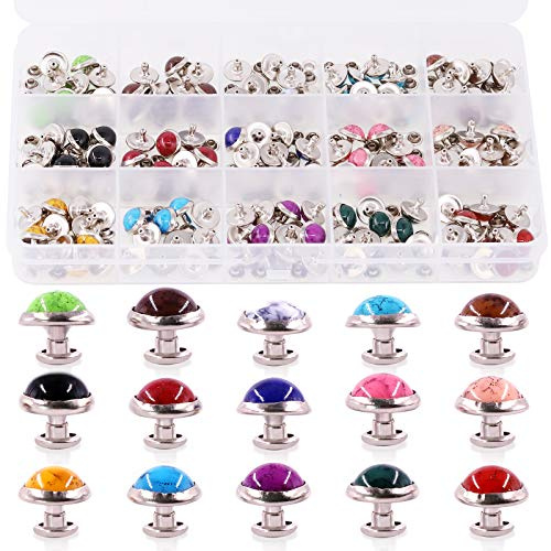 Swpeet 150 Stück 10 mm 15 Farben Lederwaren-Nieten türkis Rapid Nieten Nieten Nieten Knöpfe Diamant Spikes Nieten für börsen Taschen Schuhe Leder Handwerk Dekoration