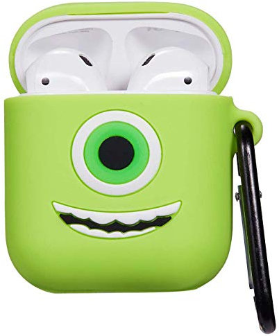 Mike Wazowski Monster Soft Rubber Silicone Apple Air pods Case Cover Skin Protector with clip hook keyring for 1st 2nd generation pod Shock Proof Protective replacement for wireless charging headphone