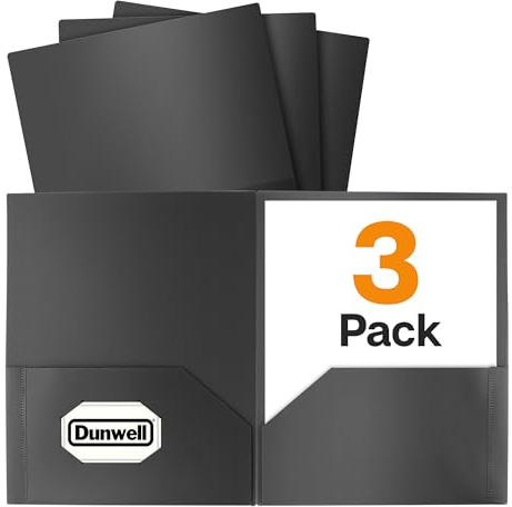 Dunwell Plastic 2-Pocket Folders, Black, 3 Pack, Heavy-Duty Poly