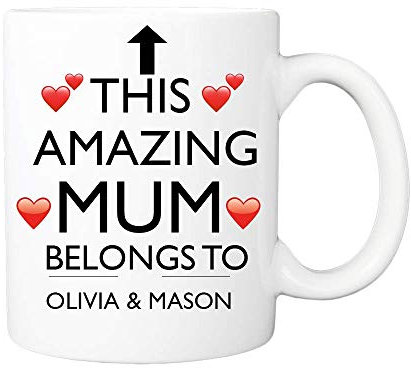 Personalised Mother's Day Gifts Coffee Mug Cup for Mum - This Amazing Mum Belongs to - Novelty Office Birthday Christmas Coffee Gift Tea Cup Present