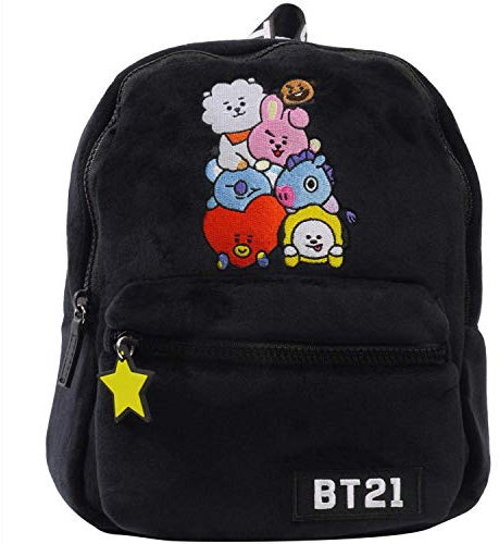 Concept One Mädchen BT21 Line Friends Plüsch Mini Rucksack, Schwarz, One Size