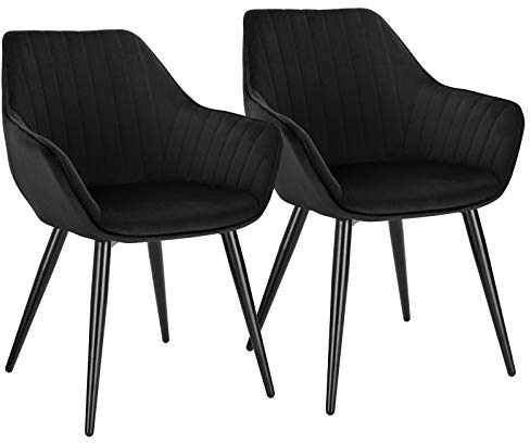 WOLTU BH254sz-2 2er Set Esszimmerstühle Wohnzimmerstuhl Sessel mit Armlehnen und Rückenlehne Relaxstuhl aus hochwertigem Samt Gestell aus Metall Schwarz