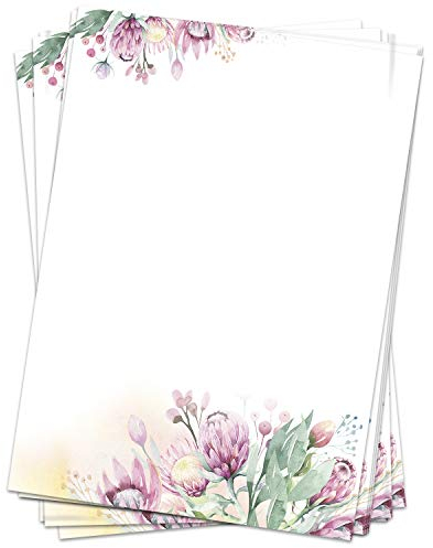 50 Blatt Briefpapier (A4) | Blumen Sommer rosa | Motivpapier | edles Design Papier | beidseitig bedruckt | Bastelpapier | 90 g/m²