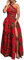 OLIPHEE Robe Femme Imprimer lâche Grande Taille Afrique sans Manches Une épaule De Multiples Façons De Porter(XL, Carré Rouge)