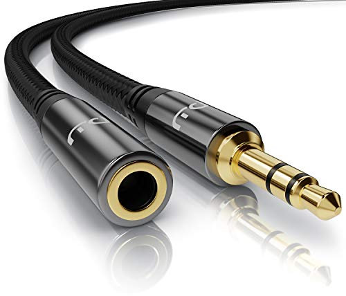 Primewire – 2m - Cable alargador audio AUX - Extensión Jack macho a hembra 3,5mm - Compatible con Apple iPhones iPads, auriculares, smartphones reproductores MP3 tabletas, estéreo hifi etc - Negro