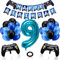 Phoetya Dekorationen zum 9. Geburtstag für Jungen, Gaming-Motto-Geburtstagsparty-Dekorationsset für Gamer, Happy Birthday-Banner, Game-Controller-Luftballons, schwarz-blaue Luftballons für Kinderparty