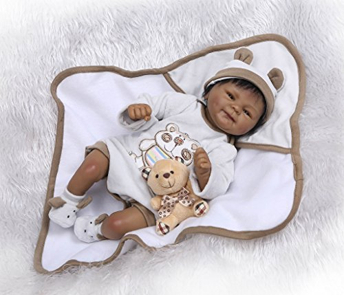iCradle Schöne 17Zoll 43cm Reborn Baby Doll Lebensechtes Kleinkind Mädchen Silikon Vinyl Realistische Puppe Schwarze Haut