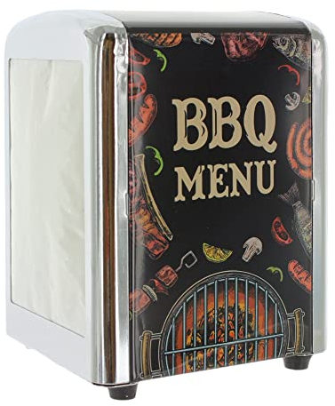 Serviettenspender Diner Serviettenhalter mit Retro-Logo, ca. 14,5 x 10,5 x 9,5 cm, inkl. 60 Servietten (BBQ Menu)