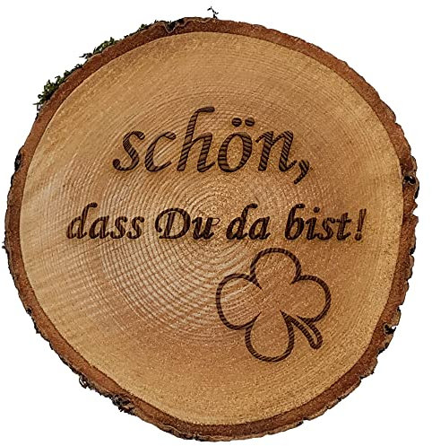 myduct - Baumscheibe mit Gravur - personalisierte Holzscheibe 16-20cm, Geschenkidee zum Hochzeitstag, naturbelassen, Dekoration, Wanddeko (Kleeblatt)