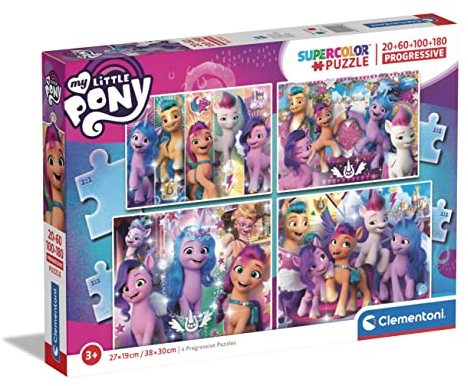 Clementoni - 21413 - Supercolor Puzzle My Little Pony - Puzzle Mit 20+60+100+180 Teile - Puzzle Für Kinder Ab 3 Jahren, Made In Italy