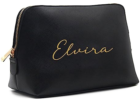 Kosmetiktasche personalisiert Name, Schminktasche, Kulturtasche | Geschenk Frauen zum Geburtstag zu Weihnachten I Schminke Beauty Make-Up, Geburtstagstagsgeschenk (L, schwarz)
