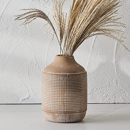 SIDUCAL Rustikale Bauernhaus-Vase, Keramik, Sandglasur, Boho-Vase, Keramik, dekorative Blumenvase für Heimdekoration, Tisch, Wohnzimmerdekoration, Regaldekoration, Kaminsims, 17,8 cm, Beige