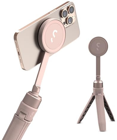 ShiftCam SnapGrip Poignée d'alimentation mobile avec bouton d'obturateur sans fil - Support magnétique qui se fixe sur n'importe quel téléphone - Powerbank intégré avec chargement sans fil Qi (rose