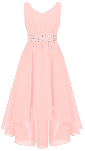 IEFIEL Robe de Mariage Enfant Fille Robe de Baptême Princesse Blanc Robes Habillée Cocktail Soirée Bal Fête Quotidien Performance Scène Rose 11-12 Ans