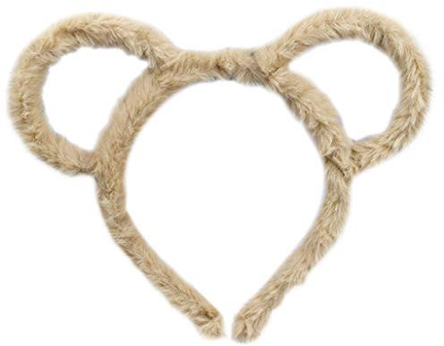 Oilmal Hair Hoop, Women Winter Thick Plush Headband Round Mouse Bear Ears Makeup Hair Hoop Bandana Bead khaki