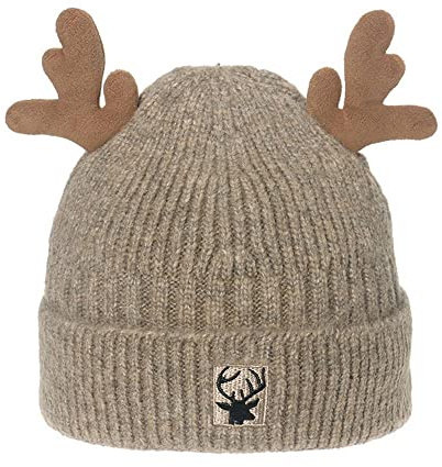 Aeromdale Weihnachts-Elchmütze mit Geweih Winter Strickmütze Unisex Lustige Urlaubsmütze für Frauen Neujahrsparty - F - 1 Stück