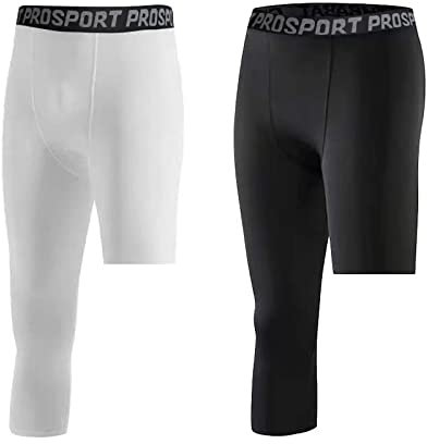 WISREMT Herren Kompressionshose 3/4 Einbein Strumpfhose Athletische Base Layer Leggings zum Laufen Yoga Basketball, 2er Pack