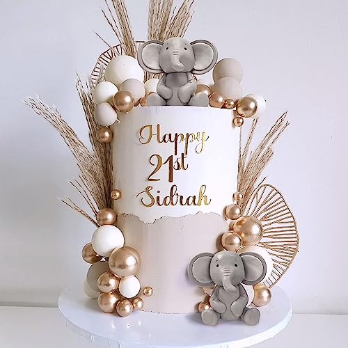 23PCS Elephant Cake Decoration Cute Baby Elephant Cake Topper Pearl Balls Cake Picks for Elephant Theme Birthday Baby Shower Cake Decoration Supplies