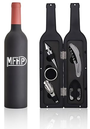 Set regalo accessori per apribottiglie vino di lusso - Cavatappi con 1 capsule, anello di gocciolamento, versatore e tappo – Decorazione pavimento, casa e ufficio