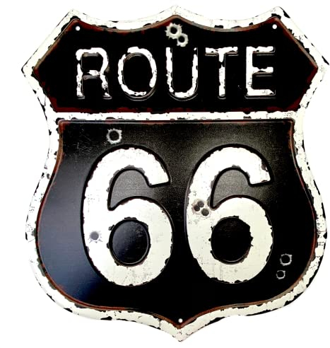 DiiliHiiri Plaque en tôle de la Route 66 - 32 x 29 cm - Plaque originale rétro de l'American Retro Sign Company pour bar, pub, café, garage et atelier. Décoration vintage des années 50 (9542-2) Noir
