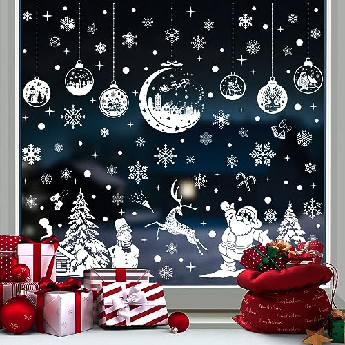 Enwokran Weinachten Fenstersticker, 9 Blatt 262pcs Aufnehmbare Fensteraufkleber Fensterbilder Weihnachten Weihnachtssticker PVC Fensteraufkleber Fensterdeko Selbstklebend, DIY Weinachts Dekoration