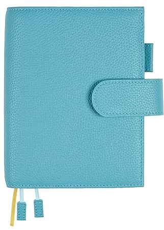 Ox Knight A6 Leder-Planer-Einband für Hobonichi, Stalogy, Midori Hibino, Leuchtturm1917 und mehr, mit Stiftschlaufe, Kartenfächern, Rückentasche und Lesezeichen, Hellblau