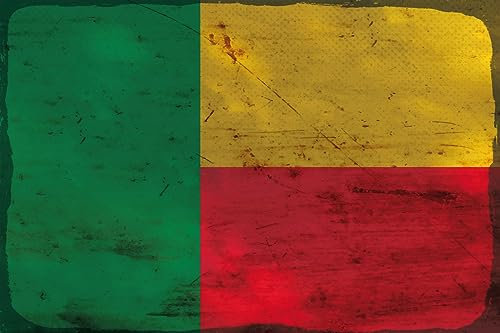 AGDeko® Blechschild Benin Flag Fahne Flagge of Benin Rost Größe 30x20 cm