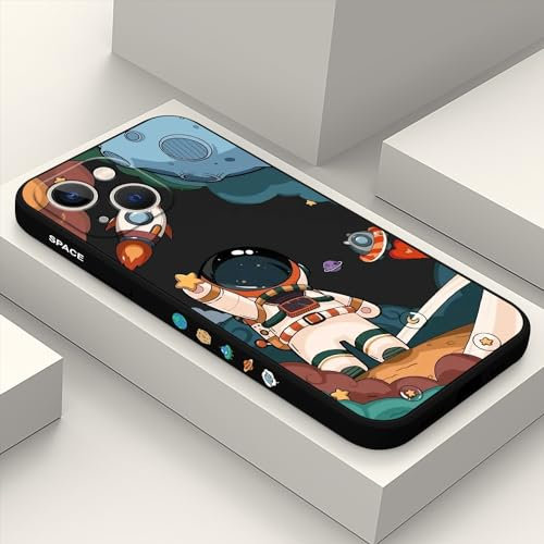 LEECG für iPhone 13 Mini Hülle Blumenmuster Weiches Mikrofaser Futter Schlankes Flüssigsilikon für iPhone 13 Mini Handyhülle 5,4 Zoll-Astronaut Schwarz