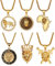 JewelryWe Schmuck 4pcs Löwen Halskette Herren Edelstahl Zirkonia König Löwe Löwenkopf Krone Schwert Medaillon Anhänger mit 22 Zoll Kette Gold Geschenk für Männer Jungen