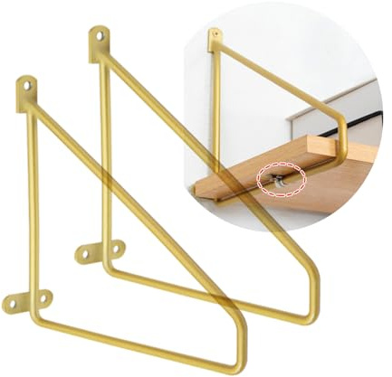 2 Pieces Shelf Bracket Triangle Bracket Wall Partition Solid Steel Scaffold Boards Tripod Shelf Fixed Support Wall Hanging Floating Angle Brackets for Bench Table Shelf (20cm,Gold)